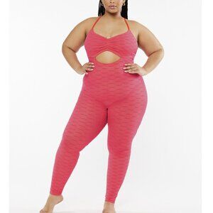 Savage x Fenty Rihanna Flocked Logo Crotchless Catsuit Pink Sheer Logo Plus Size